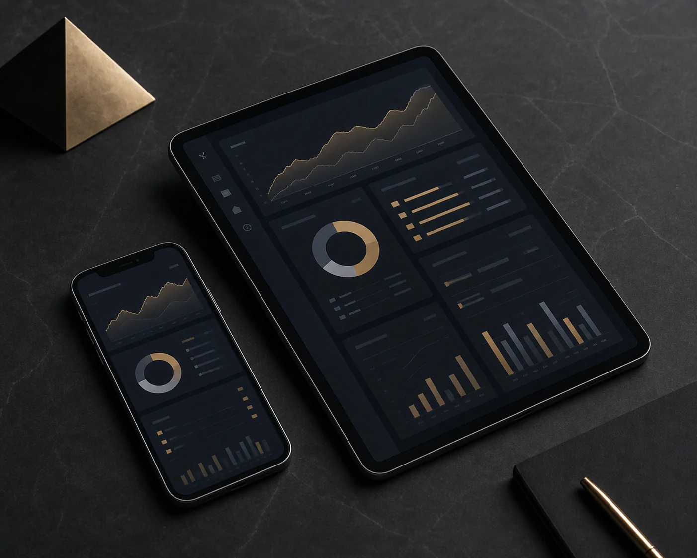 Atlas Finance mobil ve tablet finans platformu arayüzleri