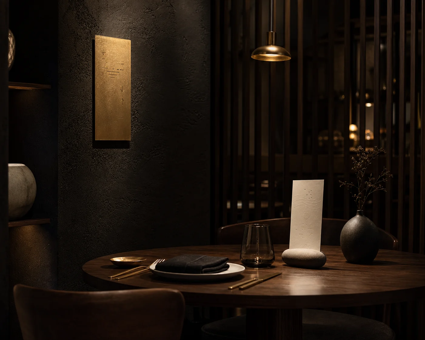 Luma Restaurant için hazırlanan karanlık ve sıcak restoran iç mekânı