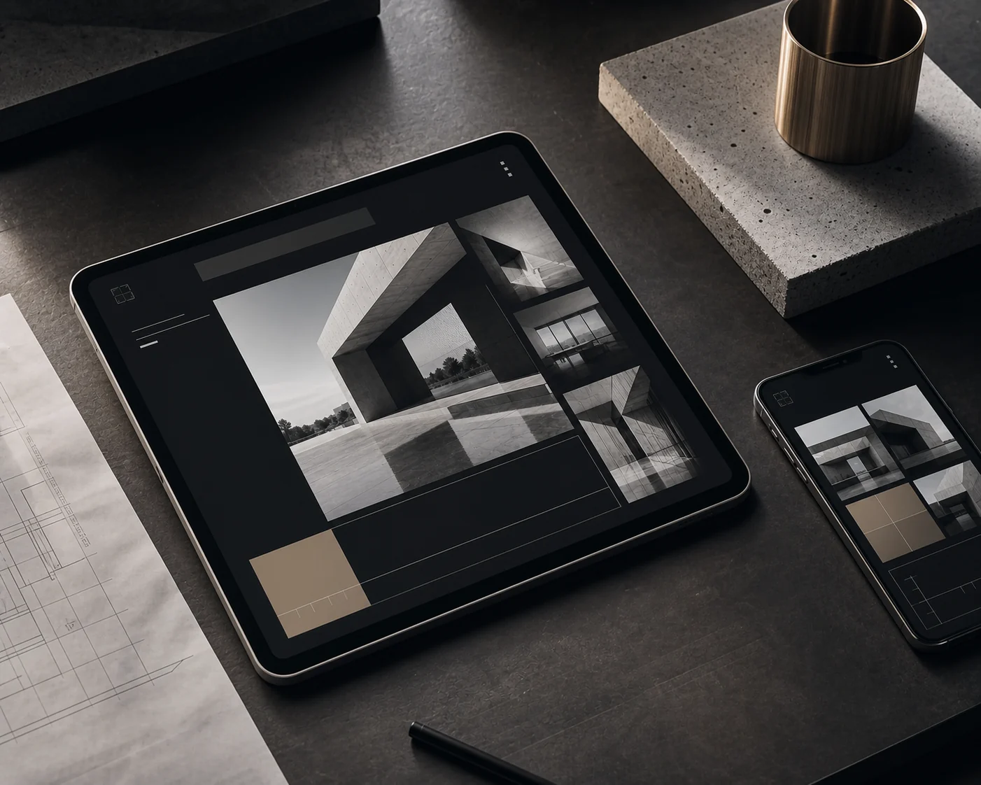 Noar Studio tablet ve mobil mimarlık portfolyosu arayüzleri