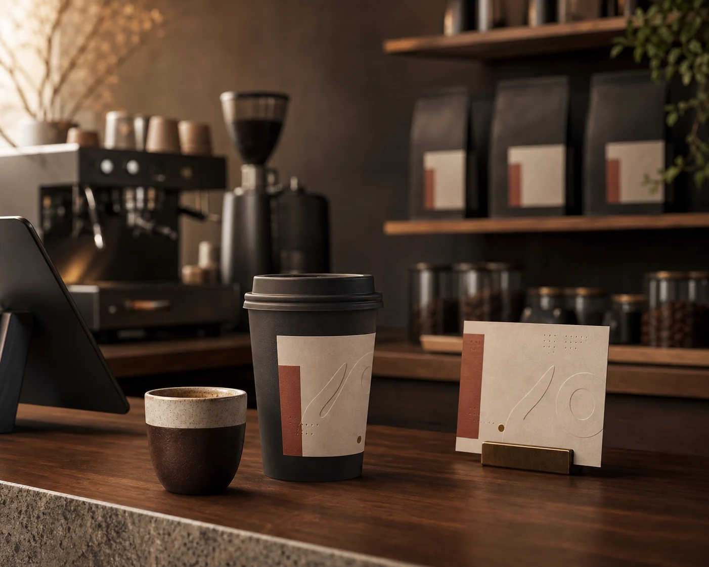 Ova Coffee kafe tezgâhı ve paket servis marka uygulamaları